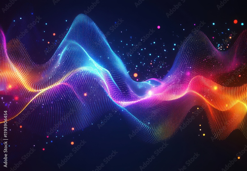Poster vibrant abstract waves of light and color imagery representing energy and motion with dynamic multic