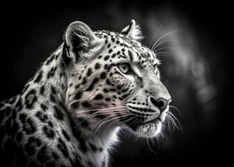 Obraz premium A powerful black and white image: a leopard's gaze pierces the nocturnal darkness.