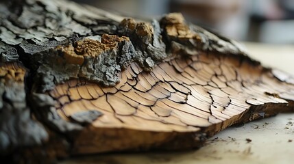 Detailed Closeup Of Cracked Wood Texture Showing Bark And Grain