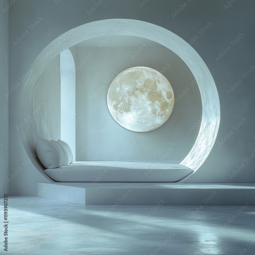 Aufkleber minimalistic geometric studio for product presentation with white circular structure and soft natura