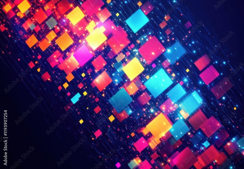 Poster vibrant colorful squares with glowing lights in a dynamic abstract background for creative projects 