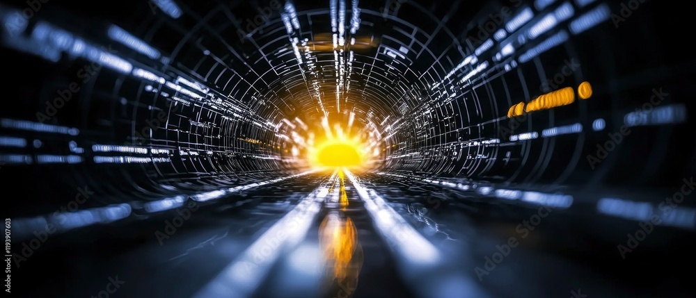 Poster futuristic tunnel digital data stream abstract technology background