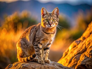 Captivating photos of the African wildcat, Felis lybica, a small, elusive desert predator.