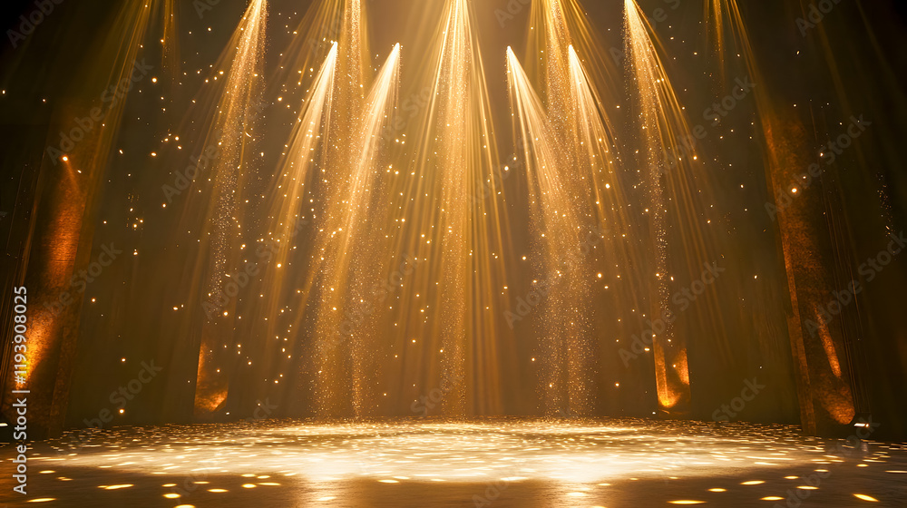 Poster elegant and dramatic lighting in a stage environment with shimmering effects and bright rays for eve