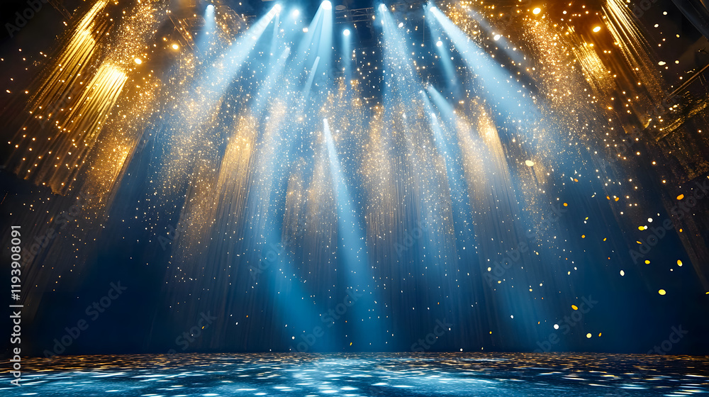 Poster brilliant stage lighting display with sparkling effects and glowing beams in a concert setting for d