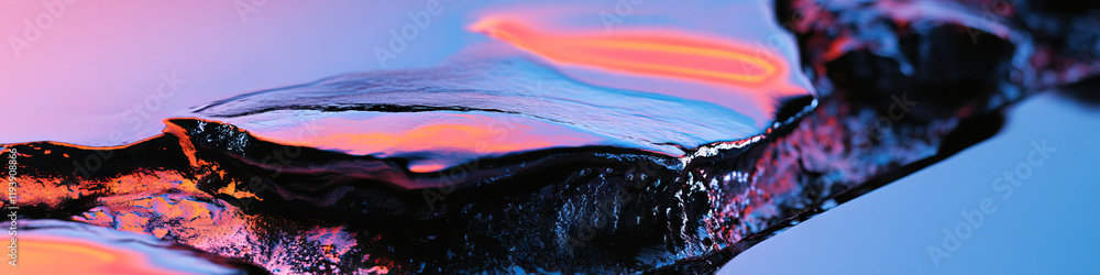 Poster irregular object with orange and blue reflective highlights