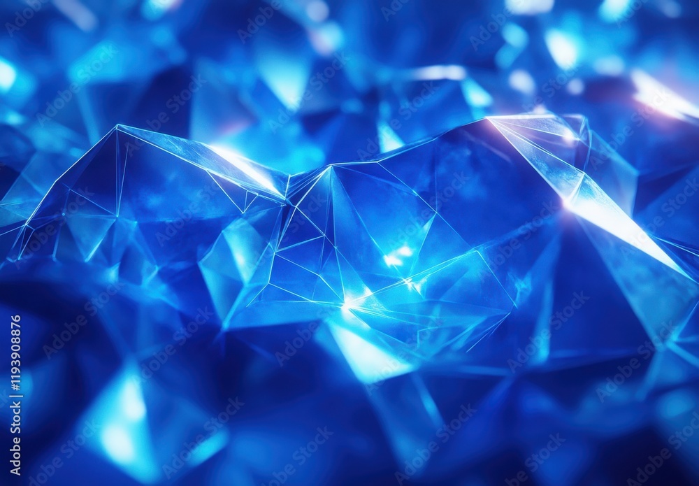 Poster Vivid Abstract Background of Shimmering Blue Crystals Reflecting Light in a Geometric Pattern, Creating an Engaging and Dynamic Visual Experience