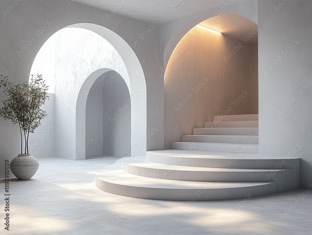 Aufkleber minimalist geometric podium for product display with clean background and soft lighting