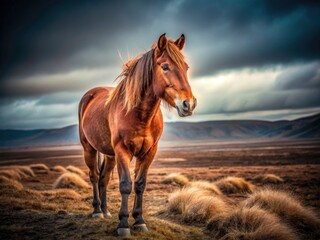 Obraz premium Melancholy equine beauty, revealed through long exposure photography, a study in brown hues.