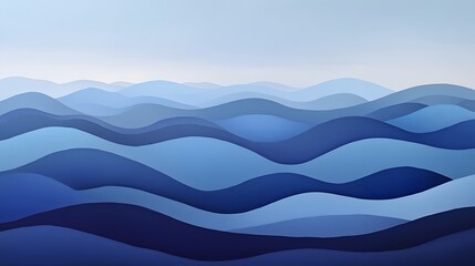 Abstract Blue Wavy Landscape Illustration