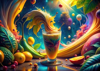 Fototapeta premium Surreal banana smoothie images: a dreamy tropical fruit fusion, visually captivating and intensely flavorful.