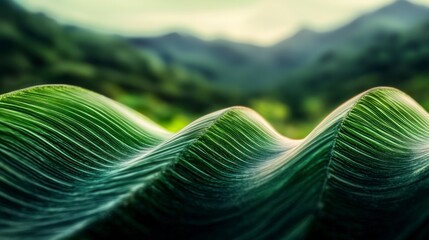 Lush Green Leaf Abstract  Nature Texture  Wavy Pattern  Tropical Foliage  Organic Backgrou