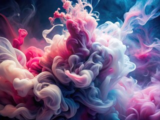 Fototapeta premium Surreal pink and white liquid smoke wallpaper; dynamic ink motion creates an abstract, dreamy background.