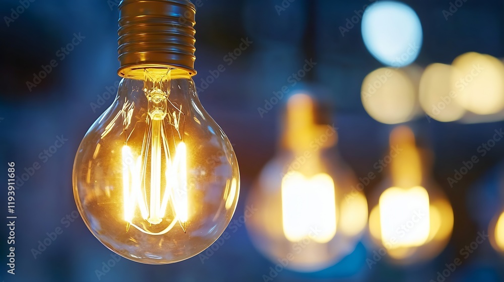 Aufkleber closeup of glowing lightbulb against blurred background ideal for creativity energy concepts : gener