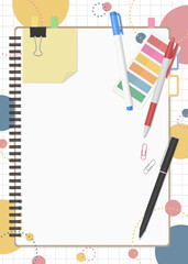 文房具とノートのセット、ポップな背景