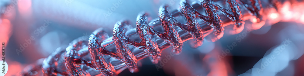 Aufkleber digital rendering: textured spiral structure with red and blue lighting