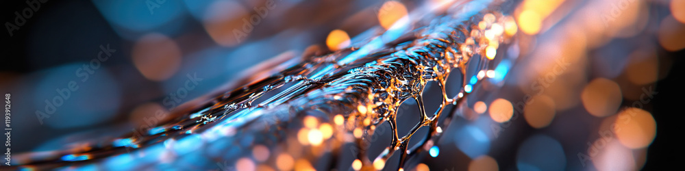 Poster translucent object with interconnected structures and bokeh background
