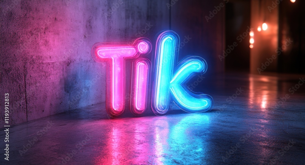 Aufkleber 3d icon rendering of social media application logo in neon colors with gradient background