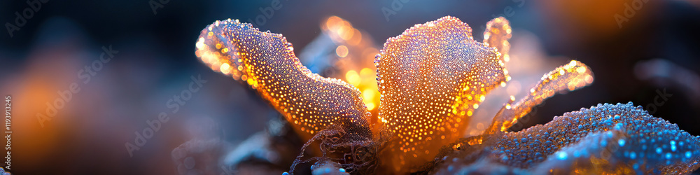 Aufkleber digital rendering of bioluminescent flower structure with dewdrops