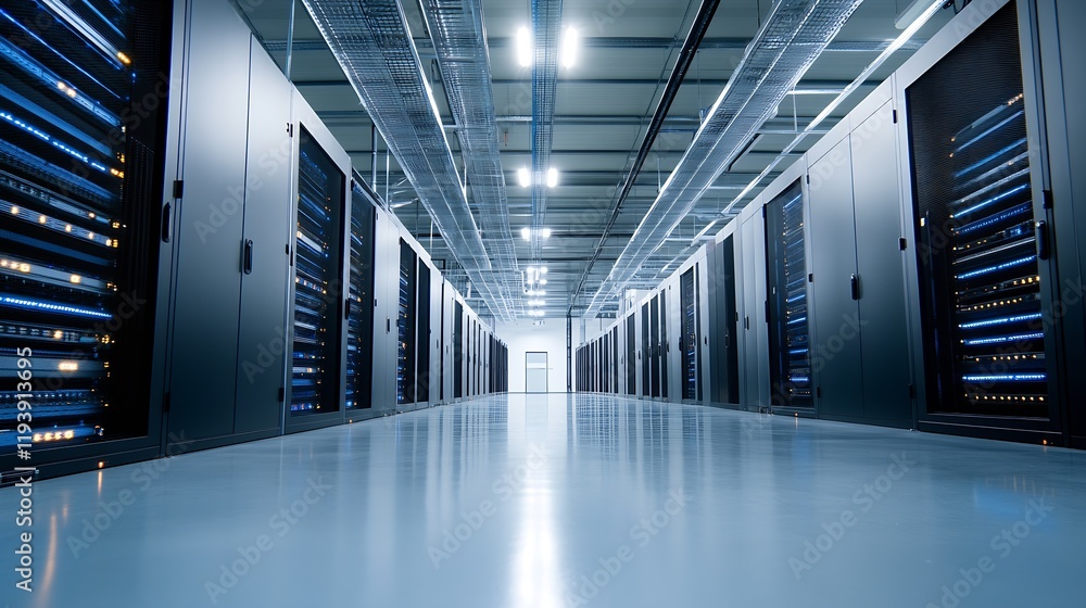 Leinwandbilder modern data center with rows of powerful blue illuminated servers : generative ai