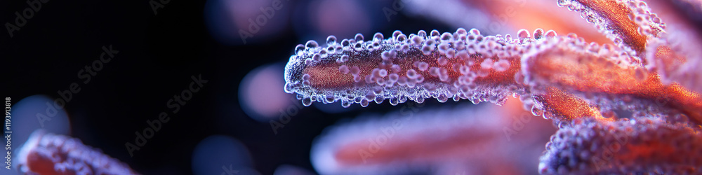 Poster microscopic image of organic structure with spherical droplets