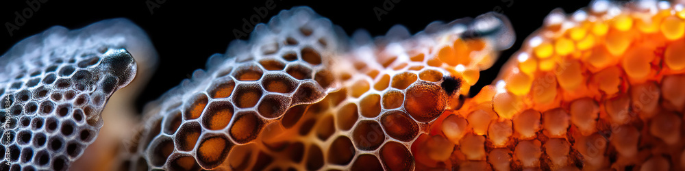 Poster macroscopic view of honeycomb structures with varying coloration
