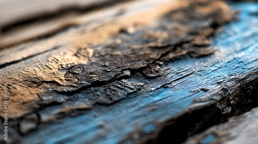 Aufkleber weathered wood texture with rustic blue and brown hues for natural background or artistic design : g