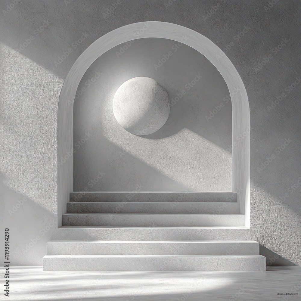 Aufkleber minimalist geometric studio composition with circular structure and half-moon backdrop for product p