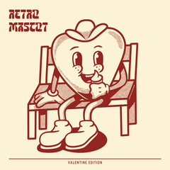 Happy eating heart retro mascot