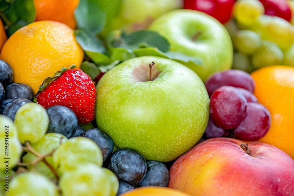 Poster vibrant collection of fresh fruits featuring apples grapes and berries : generative ai