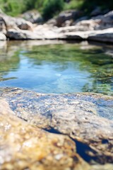 Scenic Natural Rock Pool with Crystal Clear Water in a Tranquil Mountain Setting Landscape : Generative AI