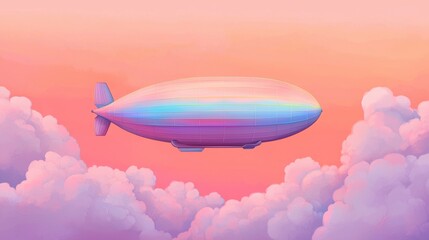 Obraz premium Colorful Airship Floating Above Soft Clouds at Sunset Horizon