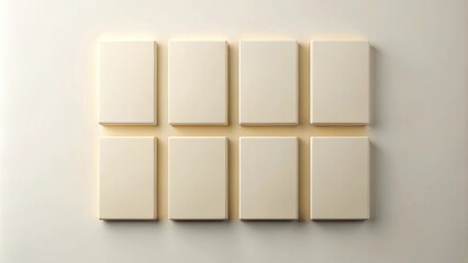Obraz premium Eight Blank Cream-Colored Square Panels Arranged in a Grid on a Pale Background for Design Mockups
