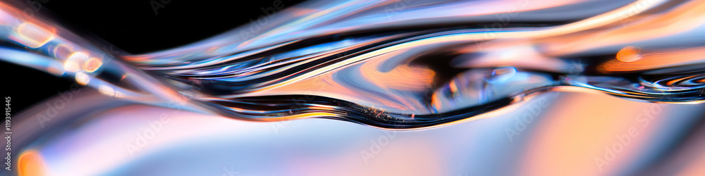 Poster abstract image of iridescent liquid with dynamic curves
