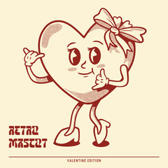 Cute pretty heart retro mascot