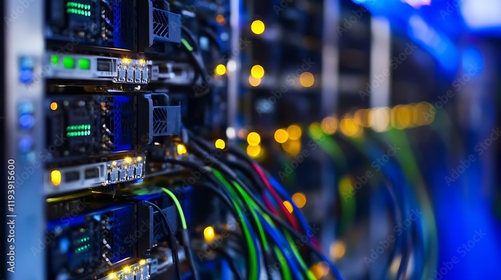 Leinwandbilder detailed view of illuminated servers and network cables in a high-tech data center showcasing it inf