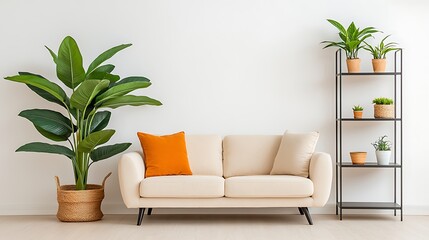 Modern Living Room Interior with Plants - Biophilic design