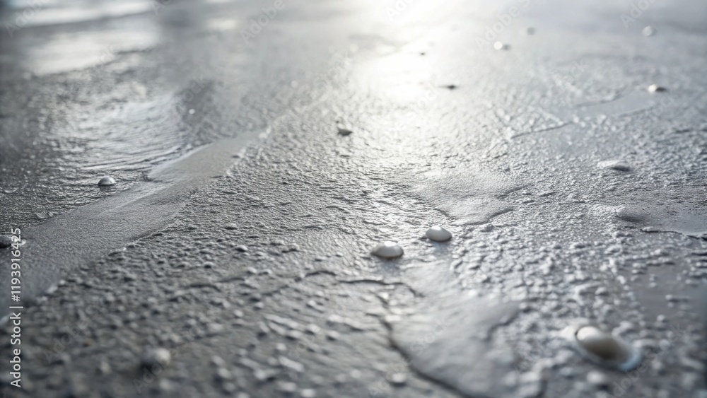 Fototapete close-up view of a textured surface with small, light-colored droplets, illuminated by sunlight crea