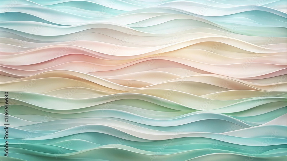 Poster abstract pastel wave pattern background featuring soft, flowing curves and a serene color palette