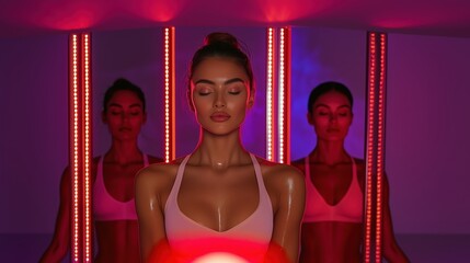 Experience the rejuvenating power of futuristic red light therapy in a tranquil sauna setting.