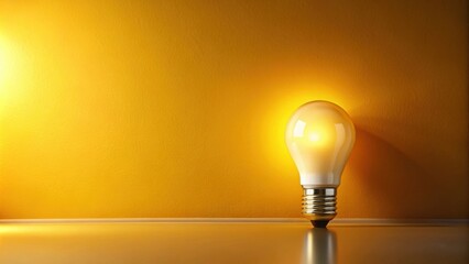 Illuminated Idea A Glowing Light Bulb Against a Yellow Wall