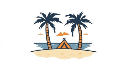 Tropical beach camping sunset illustration
