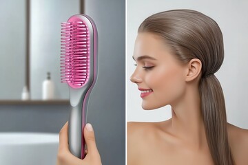 Futuristic hair straightening brush with red light therapy.
