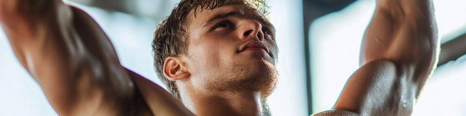 Obraz premium Muscular Man Performing Pull-Up Exercise