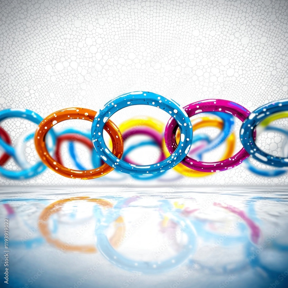 Poster colorful interlocking rings abstract background modern design playful texture