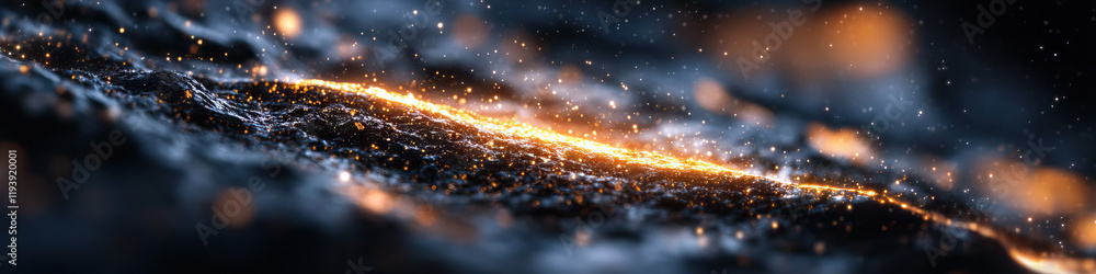 Poster abstract image: glowing particles on dark textured surface