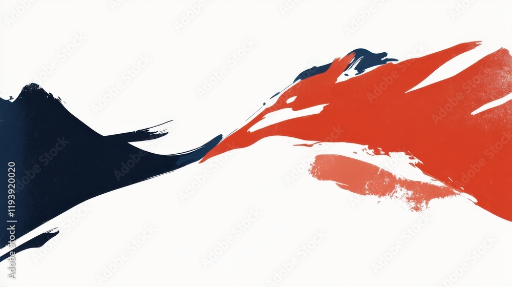 Poster abstract brush strokes creating dynamic contrast in bold red and blue colors on a white background, 