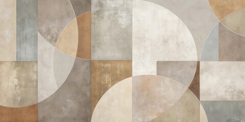 Abstract Geometric Composition in Earthy Tones with Textured Surfaces and Curvilinear Elements