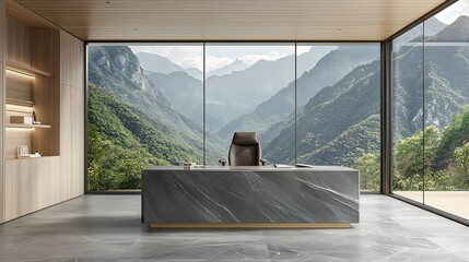 Modern Mountain View Office Desk Interior - Biophilic design