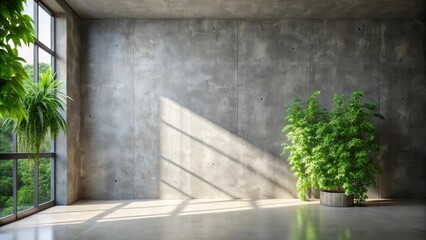 Sunlit Modern Interior with Greenery and Concrete Wall